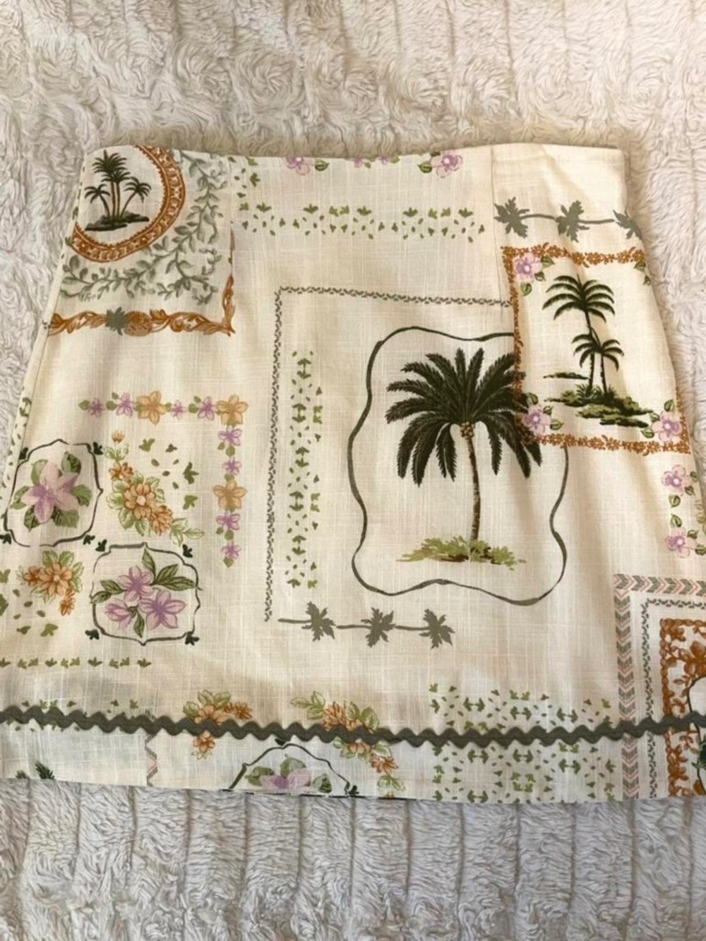 NWOT Paper Heart Palm Tree Floral Mini Skirt XS Cottagecore Tropical Linen Look